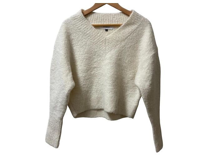Autre Marque LE CIEL BLEU Tricô Bouclé de Lã de Alpaca com Decote em V Branco
