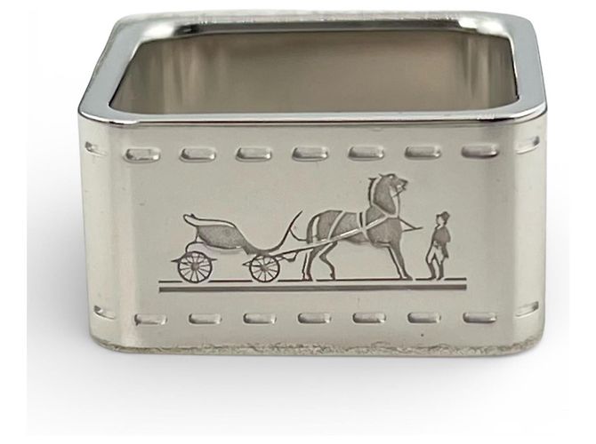 Hermès Bolduc Square Scarf Ring Silvery
