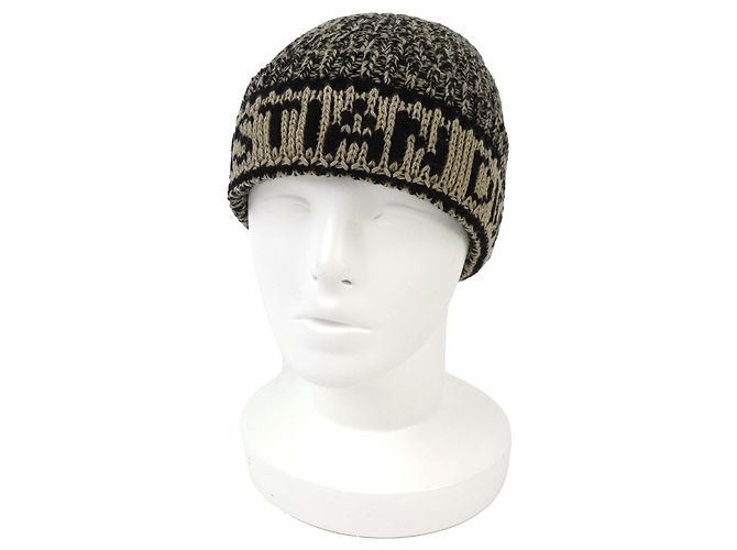 Christian Dior Wool Cashmere Knit Cap Black Beige