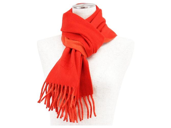 Bufanda Hermès H Logo de cachemira doble cara Roja Naranja