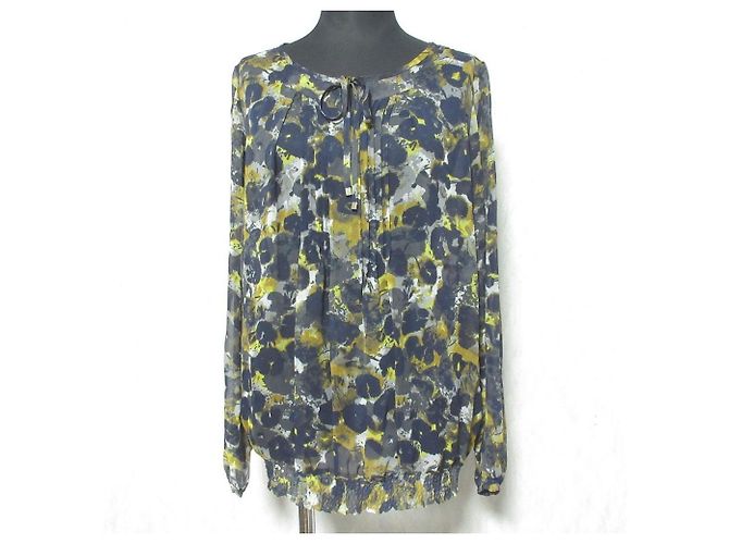 Autre Marque 7-ID concept transparente Bluse mit Blumenprint Blau Marineblau