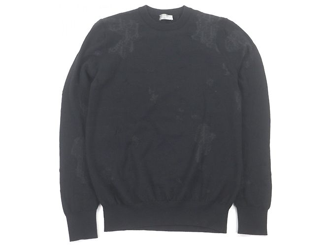 Autre Marque Dior Oblique dünner Wollpullover mit zerkleinertem Opal-Finish Schwarz