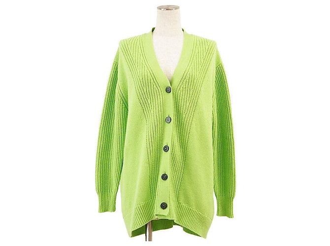 Cardigã de malha de cashmere e algodão Hermès Crew de Selle 34 Verde Verde claro