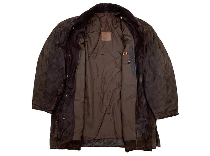 Loewe Quilted Leather Coat Brown