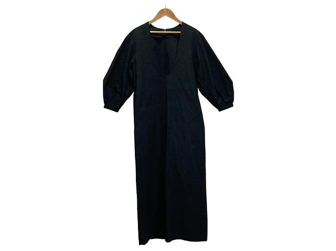 Autre Marque Plage Kleid aus Leinenmischung Schwarz