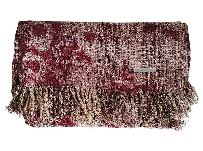 Autre Marque Stola INGEBORG in misto seta e tweed con ampie frange Rosa Porpora