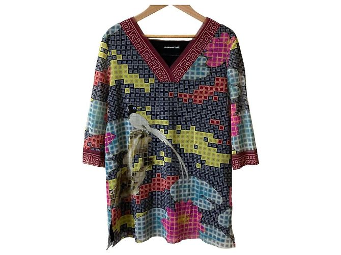 Autre Marque Top V-Neck de Power Net con estampado Lotus Bird VIVIENNE TAM Multicolor