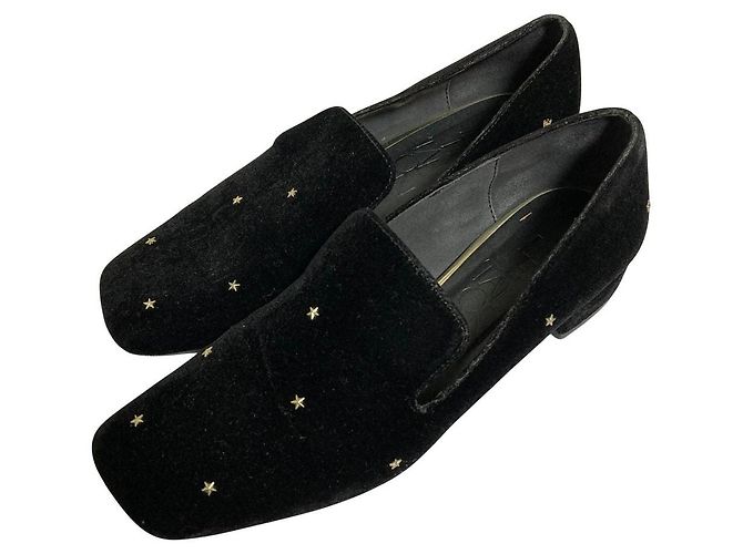 Autre Marque Le Talon Square Star Studs Loafer aus Samt Schwarz