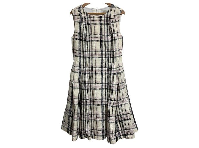 Autre Marque Aveniretoile Tweed-Kleid mit Karomuster Weiß