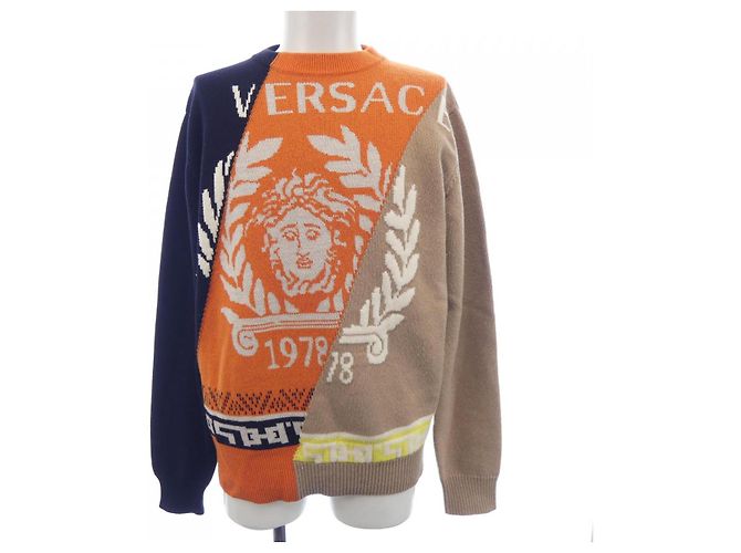 Versace Cashmere Blend Knit Black Beige Orange