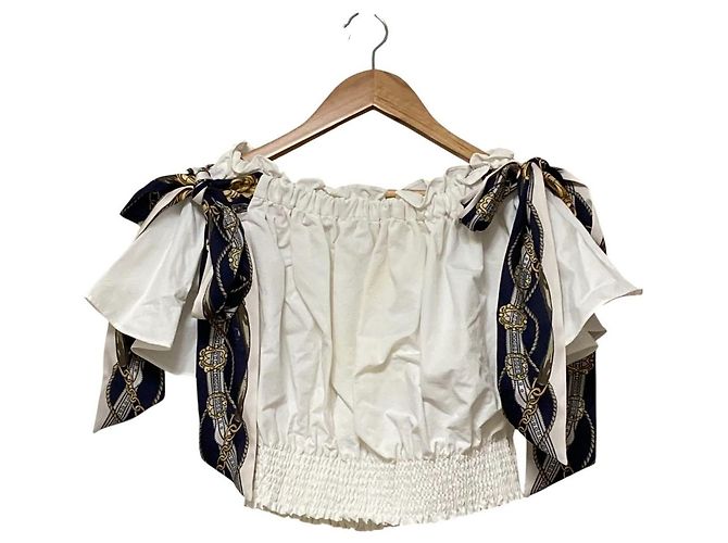 Autre Marque eimy istoire Off-Shoulder Bluse mit Schluppen-Schleife Weiß