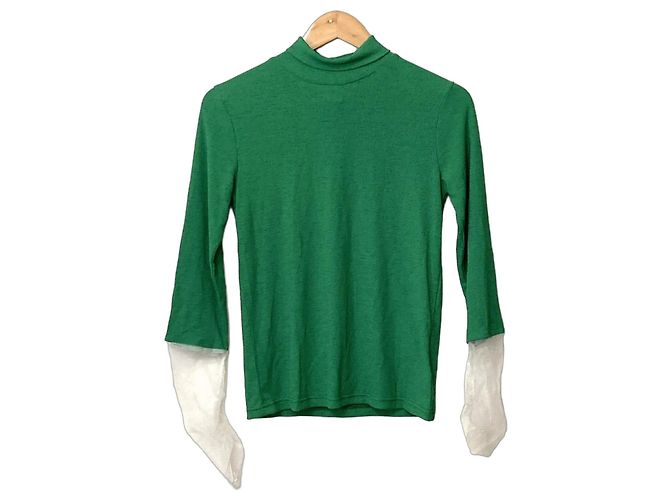 Autre Marque Happy John Langarm-Stricktop aus Mischmaterialien Weiß Grün