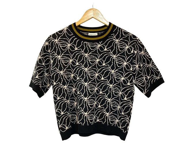 Dries Van Noten Wollpullover mit abstraktem Print Schwarz