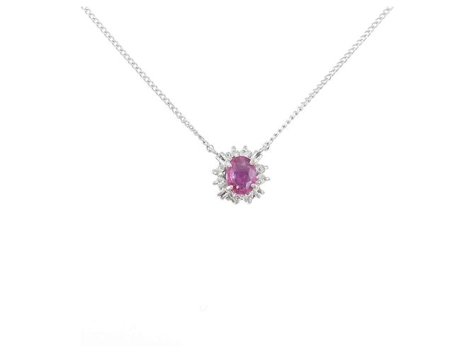 Autre Marque Platin-Halskette mit Rubinen und Diamanten Rot