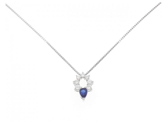Autre Marque Pt900 Pt850 Saphir Diamant Halskette Silber