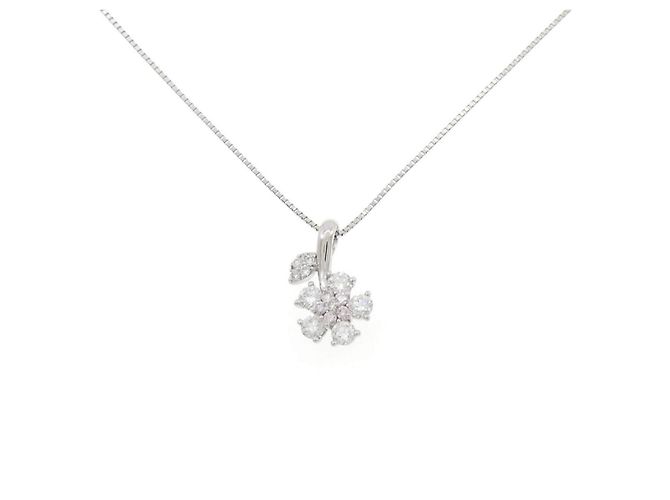 Autre Marque Pt900 Pt850 Blumen-Rosa-Diamant-Halskette Silber