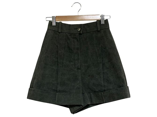 Chanel Canvas Shorts Green Khaki