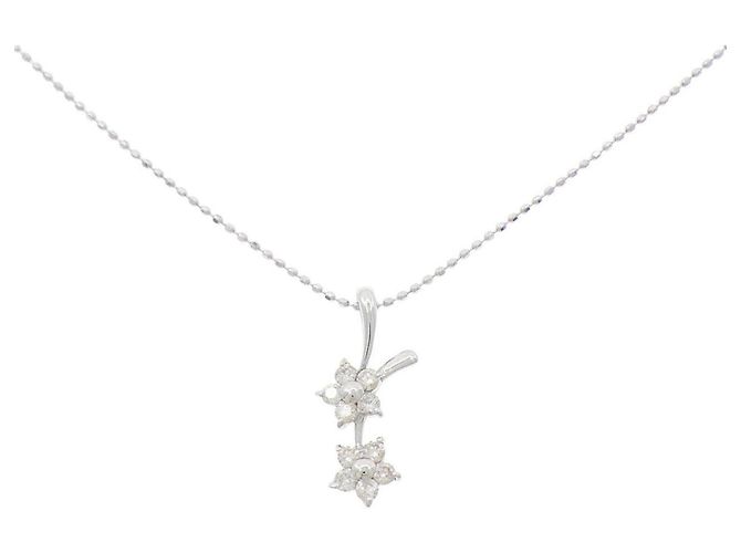 Autre Marque Au750 Blumen-Diamant-Halskette Silber