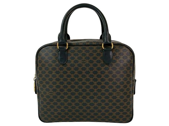 Céline Sac à main Celine Macadam Blazon en PVC et cuir Marron Noir
