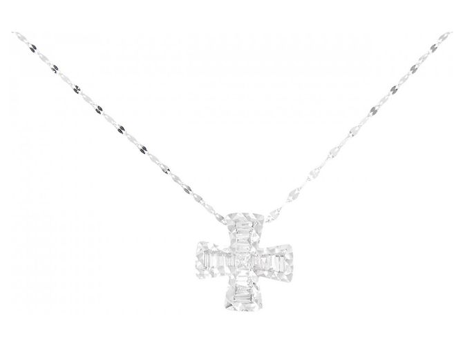 Autre Marque Collana Croce in Oro Bianco Au750 e Diamanti Argento