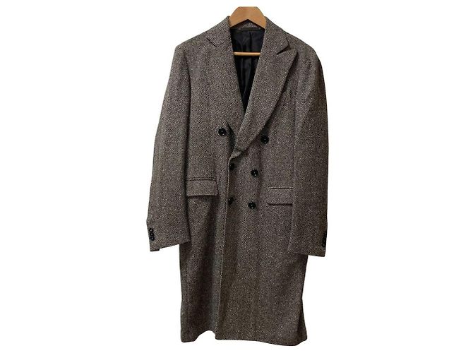 Autre Marque Errico Formicola Herringbone Wool Coat Brown