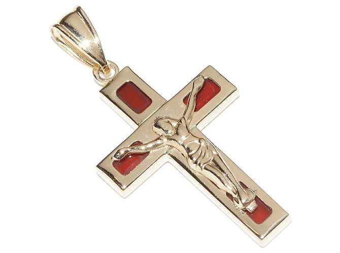 Autre Marque Pendente Croce in Cornalina Au750 D'oro