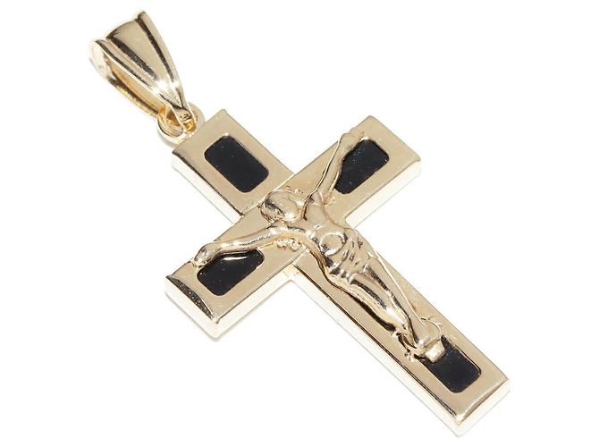 Autre Marque Pendente Croce in Onice Au750 D'oro