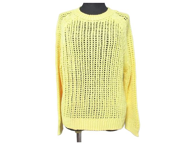 Autre Marque RIVE DROITE Mesh Crew Neck Knit Pullover Yellow