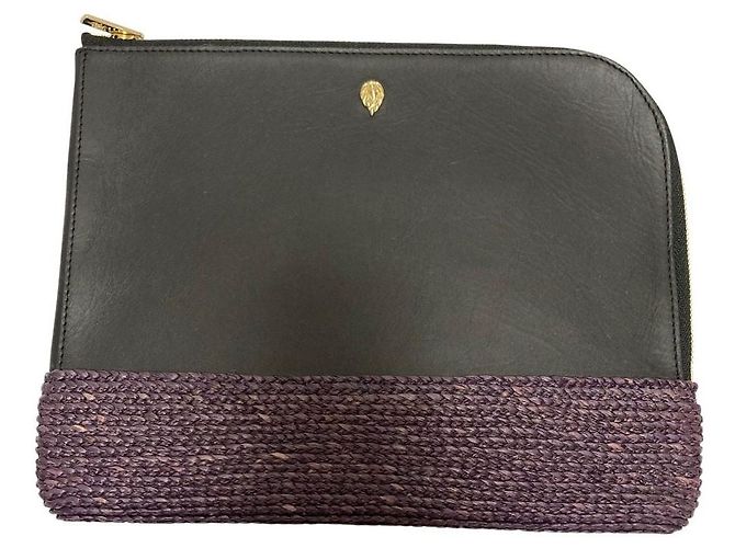 Autre Marque Clutch in pelle e rafia HELEN KAMINSKI Nero D'oro Porpora