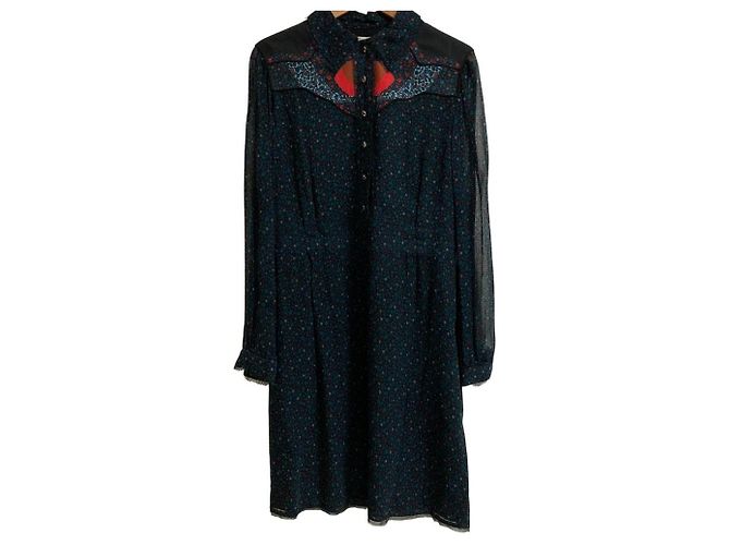 Coach Kleid aus 100% Silk mit Blumenprint Blau Marineblau