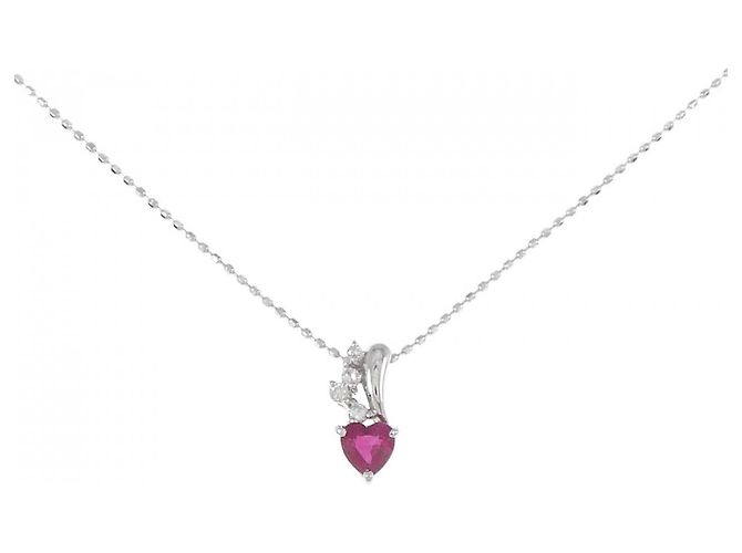 Autre Marque Colar Pt Au750 Rubis e Diamantes Vermelho