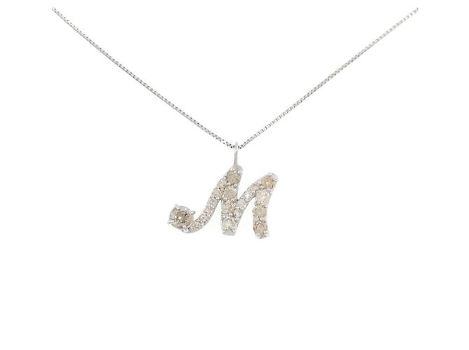 Autre Marque Platin-Diamant-Halskette mit Initial M Silber