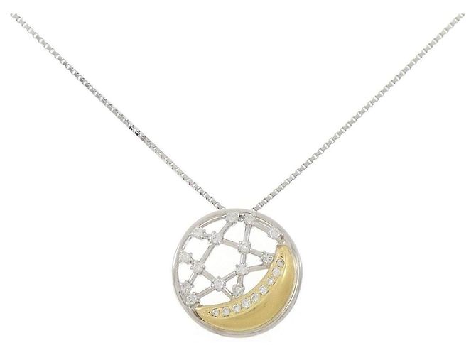 Autre Marque Colar Lua em Pt900 Au750 Pt850 com Diamantes Prata