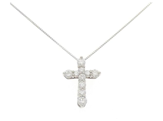 Autre Marque Collar de Cruz con Diamantes Pt900/Pt850 Plata