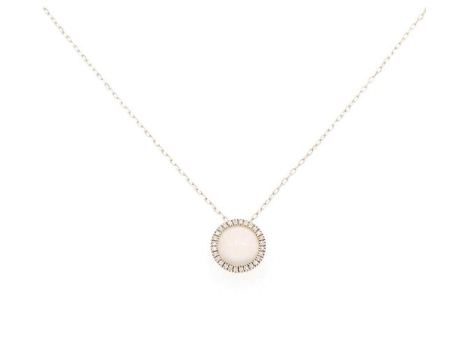 Autre Marque Colar de ouro rosa 10K com pedra da lua e diamantes