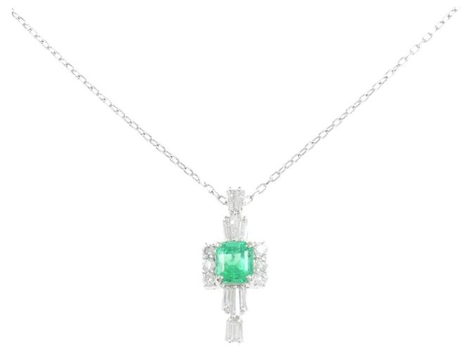 Autre Marque Colar de platina com esmeraldas e diamantes Verde