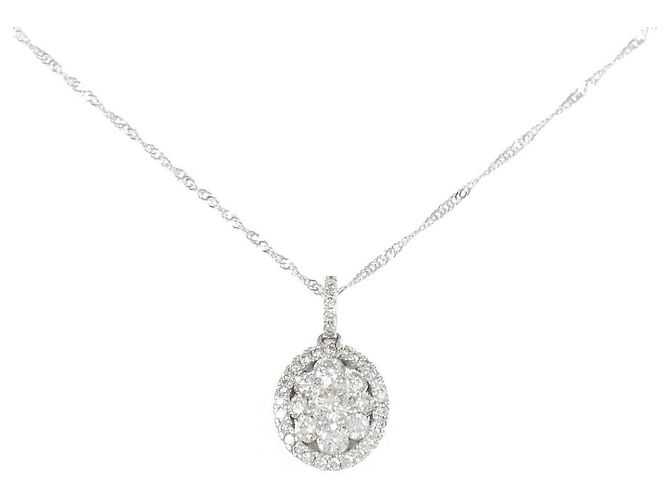 Autre Marque Collana Fiore in Oro Bianco Au750 e Diamanti Argento