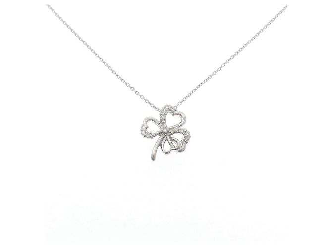 Autre Marque Pt900 Pt850 Clover Diamantenhalskette Silber