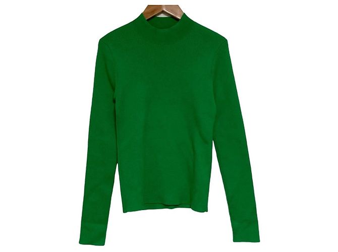 Autre Marque Camisola de malha canelada com gola alta em algodão e cashmere CABaN Verde