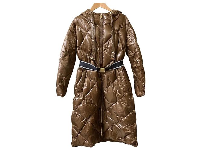 Max Mara THE CUBE Nylon Long Hooded Down Coat Brown