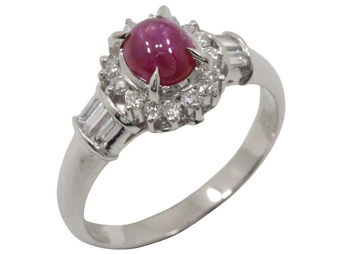 Autre Marque Pt900 Platinum Star Ruby Diamond Ring Silvery