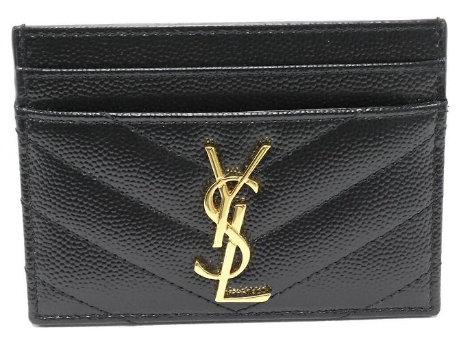Yves Saint Laurent Saint Laurent Paris Monogram Embossed Calf Leather Card Case Black