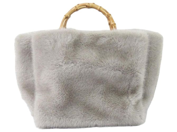 Autre Marque green label relaxing 2way Kunstpelz Tote Bag mit Bambusgriffen Braun