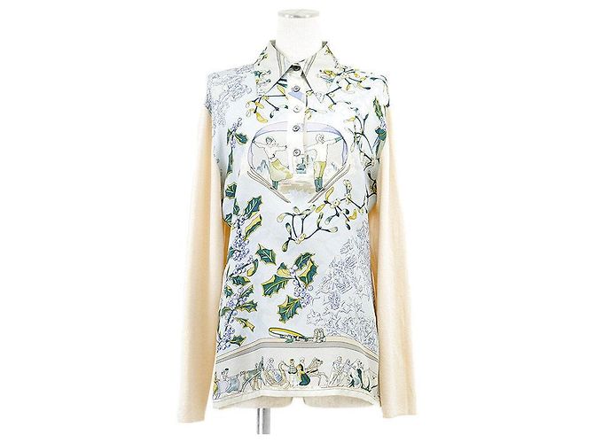 Hermès Hermes NEIGE D'ANTAN Silk Wool Pullover Blue
