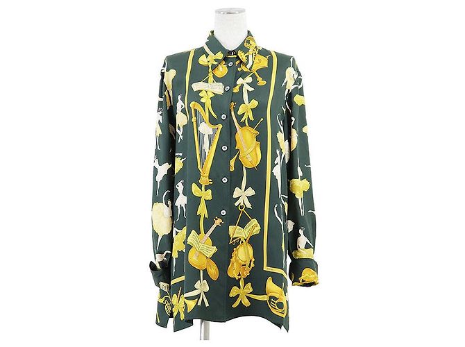 Hermès Camicia in seta Hermes La Danse Ballerina 38 Verde Giallo