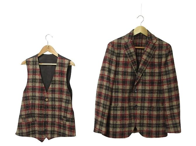 Autre Marque Casaco ajustado 2way Lardini em lã e mohair com padrão xadrez Marrom Bege Bordeaux