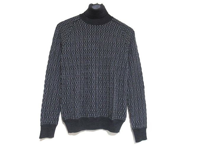 Yves Saint Laurent Gemusterter Strickpullover mit Rollkragen Braun