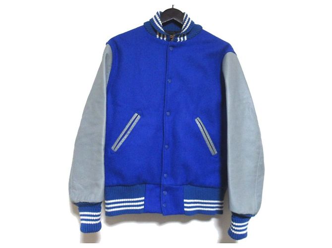Autre Marque SKOOKUM Wool Leather Stadium Jacket Blue
