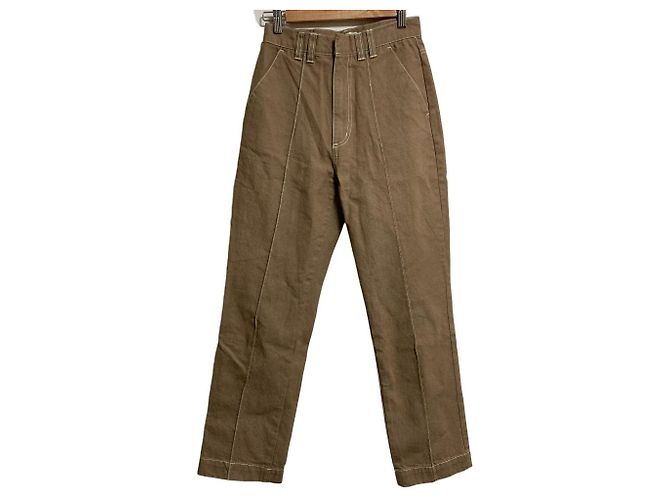 Autre Marque Pantalon en denim à plis AMERI Marron