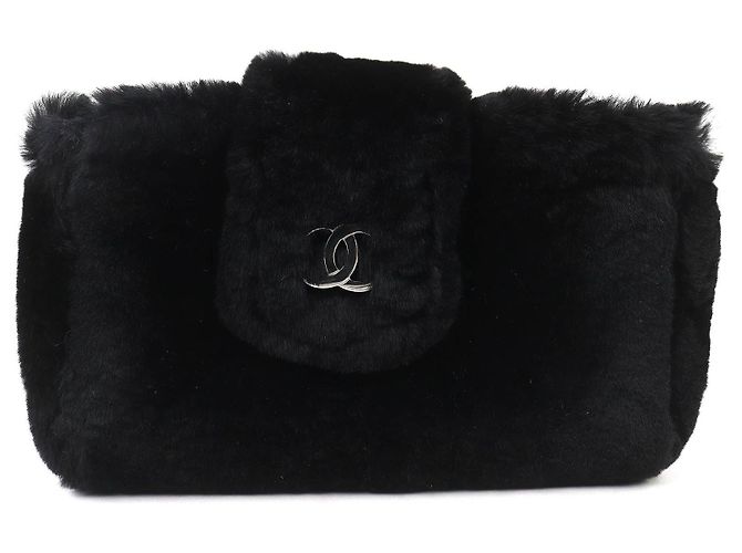 CHANEL COCO Mark Orirag Leather Pouch Black